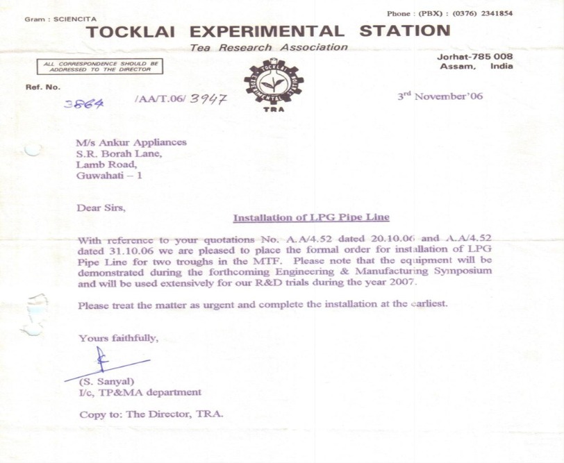 Tocklai Research Center Certificate
